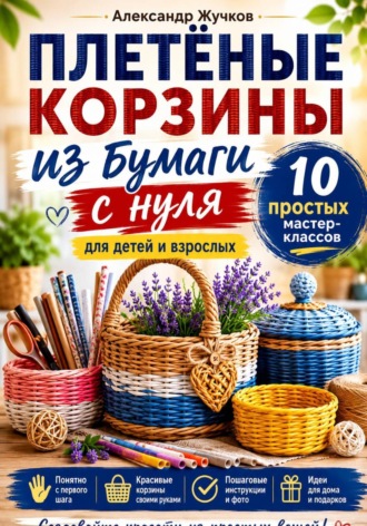 Плетёные корзины из бумаги с нуля. 10 простых мастер-классов для детей и взрослых , Плетёные корзины из бумаги с нуля. 10 простых мастер-классов для детей и взрослых